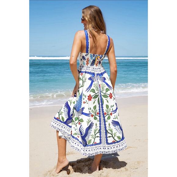 NWT Cupshe Women's Off The Map Tropical Floral Toucan Maxi Dress - Size Small - Picture 2 of 11
